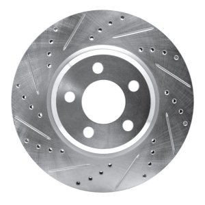 Chrysler 300 Brake Rotor (1) - Front Left - R1 Concepts - Drilled & Slotted - Silver - `05-`23